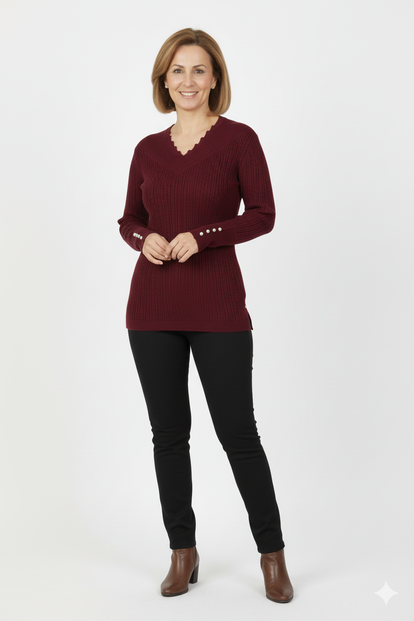 Oppland Kadın Kışlık Anne Kazak V Yaka Pamuklu Kardelen Örme Esnek Rahat Kesim Tam Kalıp